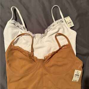NWT Aerie Women's Lace Trim Bralette Set - White and Tan